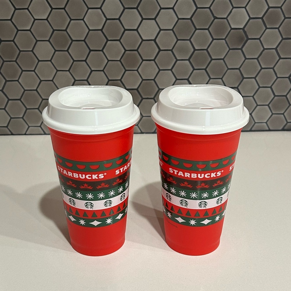 Starbucks Reusable Red Holiday Collection Coffee Tumblers (2)